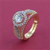 American Diamond Adjustable Ring with Rhodium Plating 2 Tone Plating Mehndi Plating