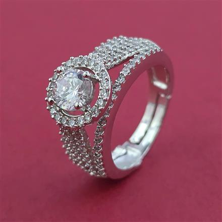 American Diamond Adjustable Ring with Rhodium Plating 2 Tone Plating Mehndi Plating