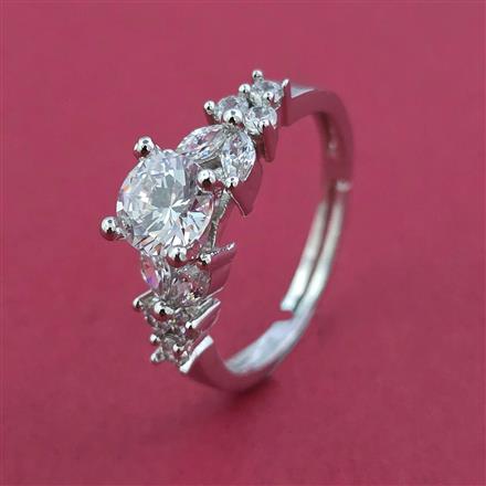 American Diamond Adjustable Ring with Rhodium Plating 2 Tone Plating Mehndi Plating