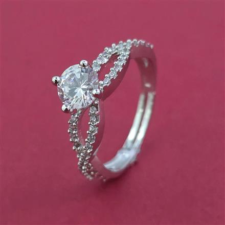American Diamond Solitaire Ring with Rhodium Plating 2 Tone Plating Mehndi Plating