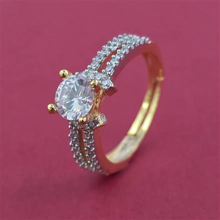 American Diamond Solitaire Ring with Rhodium Plating 2 Tone Plating