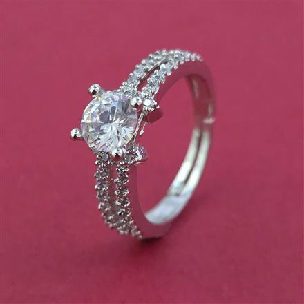 American Diamond Solitaire Ring with Rhodium Plating 2 Tone Plating