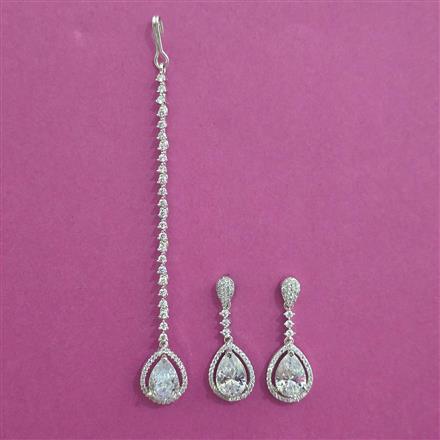American Diamond Classic Earring Tikka with Rhodium Plating