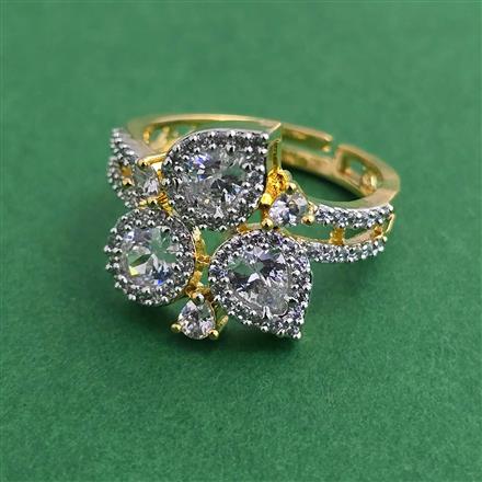 American Diamond Adjustable Ring with Rhodium Plating 2 Tone Plating