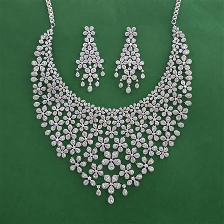 American Diamond Bridal Necklace with Rhodium Plating