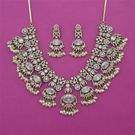 American Diamond Classic Necklace with Mehndi Plating