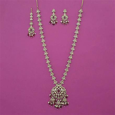 American Diamond Long Necklace with Mehndi Plating