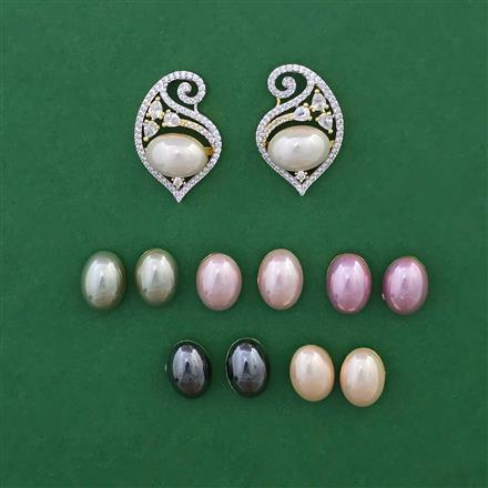 American Diamond Changeable Earring with Rhodium Plating 2 Tone Plating