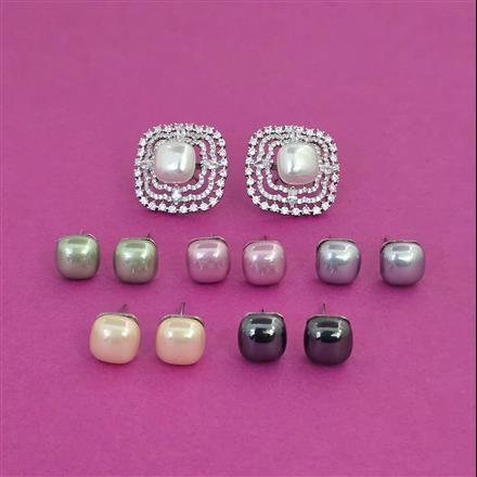 American Diamond Changeable Earring with Rhodium Plating 2 Tone Plating
