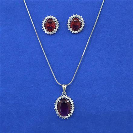 American Diamond Classic Pendant Set with Rhodium Plating