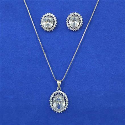 American Diamond Classic Pendant Set with Rhodium Plating