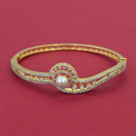 American Diamond Pearl Kada with Rhodium Plating 2 Tone Plating Mehndi Plating