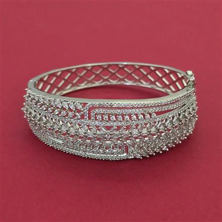 American Diamond Broad Kada with Rhodium Plating Mehndi Plating