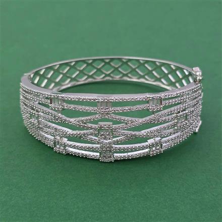American Diamond Broad Kada with Rhodium Plating Mehndi Plating