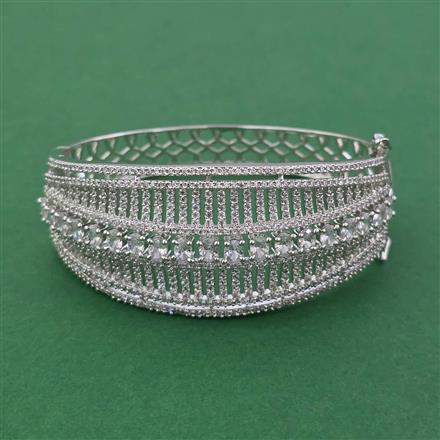 American Diamond Broad Kada with Rhodium Plating Mehndi Plating