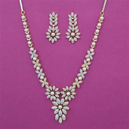 American Diamond Pearl Necklace with 2 Tone Plating