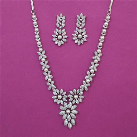 American Diamond Pearl Necklace with Rhodium Plating