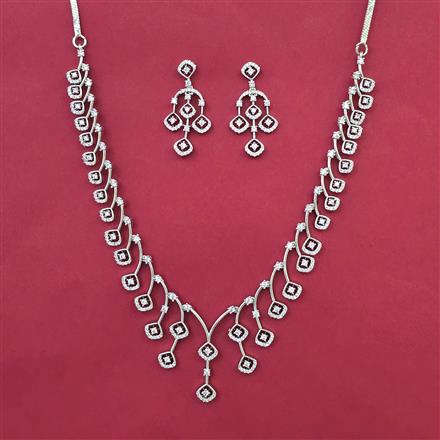 American Diamond Classic Necklace with Rhodium Plating Mehndi Plating