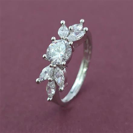 American Diamond Adjustable Ring with Rhodium Plating 2 Tone Plating Mehndi Plating