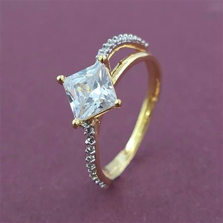 American Diamond Adjustable Ring with Rhodium Plating 2 Tone Plating Mehndi Plating