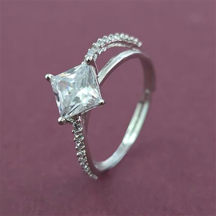 American Diamond Adjustable Ring with Rhodium Plating 2 Tone Plating Mehndi Plating