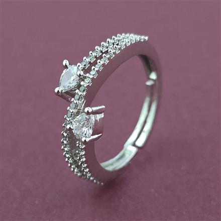 American Diamond Adjustable Ring with Rhodium Plating 2 Tone Plating Mehndi Plating