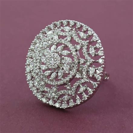 American Diamond Adjustable Ring with Rhodium Plating 2 Tone Plating Mehndi Plating Carat Plating