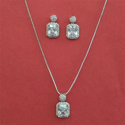 American Diamond Classic Pendant Set with Rhodium Plating