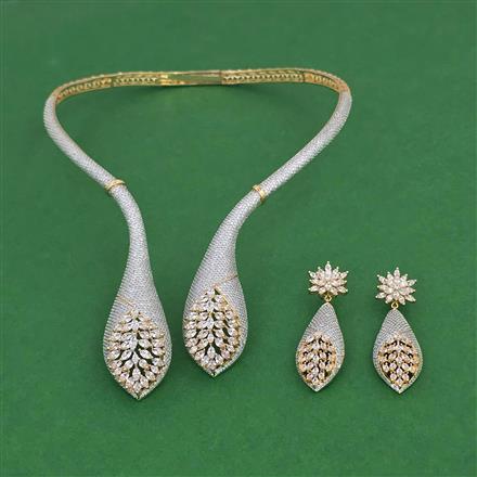 American Diamond Hasli Necklace with Rhodium Plating Carat Plating