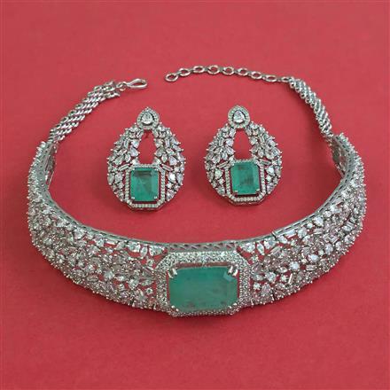 American Diamond Choker Necklace with Rhodium Plating