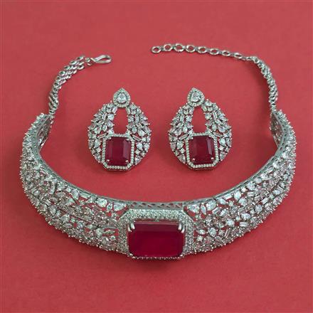 American Diamond Choker Necklace with Rhodium Plating