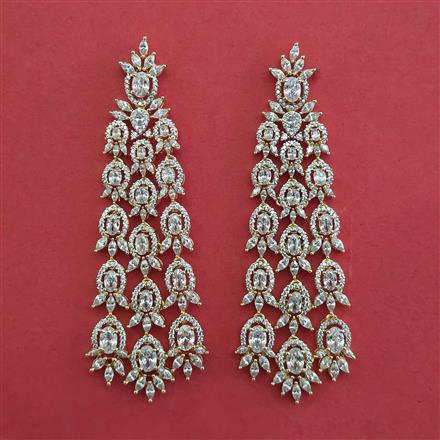 American Diamond Long Earring with Rhodium Plating Carat Plating