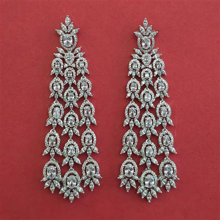 American Diamond Long Earring with Rhodium Plating Carat Plating