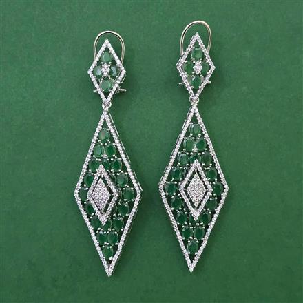 American Diamond Long Earring with Rhodium Plating