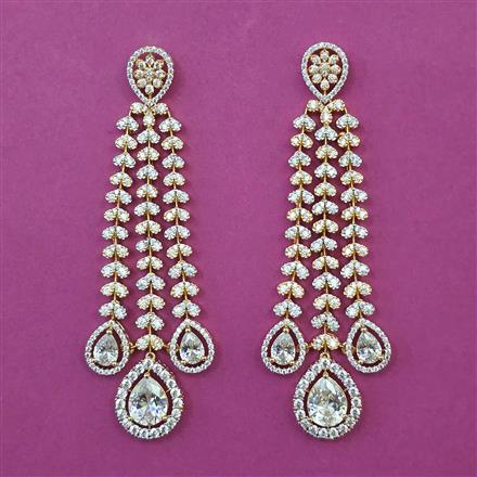 American Diamond Long Earring with Rhodium Plating Carat Plating