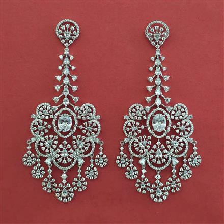 American Diamond Long Earring with Rhodium Plating
