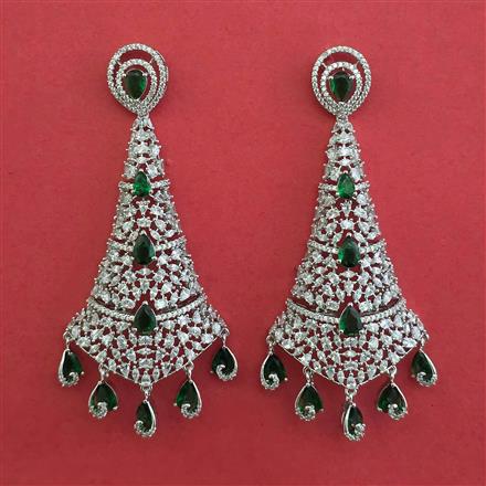 American Diamond Long Earring with Rhodium Plating