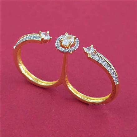 American Diamond Adjustable Ring with Rhodium Plating 2 Tone Plating Mehndi Plating