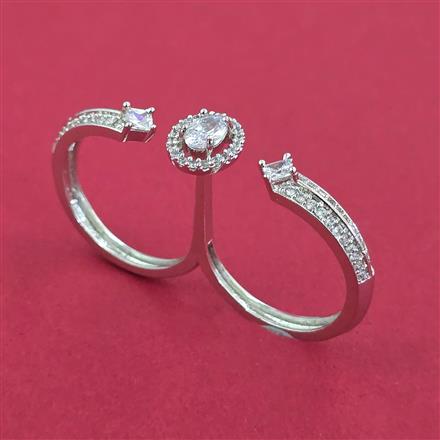 American Diamond Adjustable Ring with Rhodium Plating 2 Tone Plating Mehndi Plating