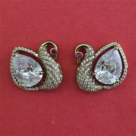 American Diamond Birds Earring with Mehndi Plating