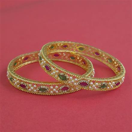 American Diamond Pearl Bangles With Gold Plating