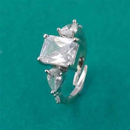 American Diamond Adjustable Ring with Rhodium Plating 2 Tone Plating Mehndi Plating