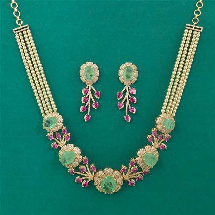 American Diamond Pearl Necklace with Carat Plating