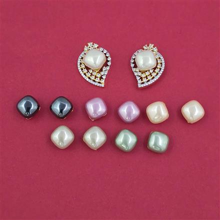 American Diamond Changeable Earring with Rhodium Plating 2 Tone Plating
