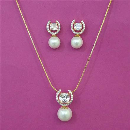 American Diamond Pearl Pendant Set with Gold Plating
