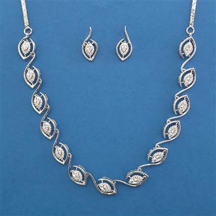 American Diamond Delicate Necklace with Rhodium Plating 2 Tone Plating
