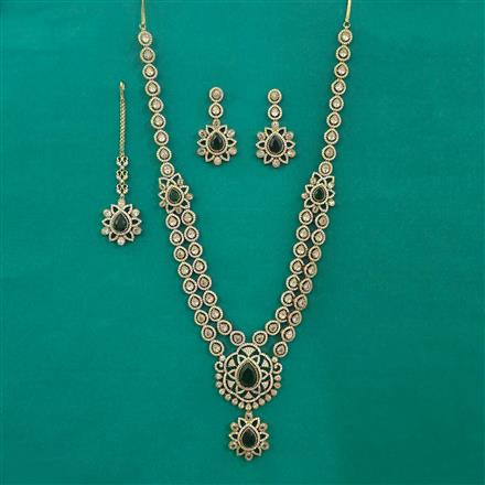 American Diamond Long Necklace with Mehndi Plating