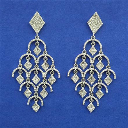 American Diamond Long Earring with Rhodium Plating 2 Tone Plating