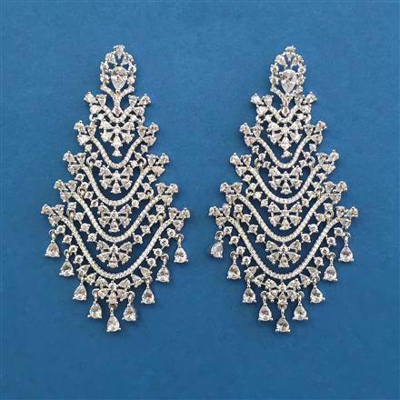 American Diamond Long Earring with Rhodium Plating 2 Tone Plating Mehndi Plating