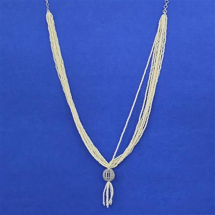 American Diamond Pearl Mala With Rhodium Plating